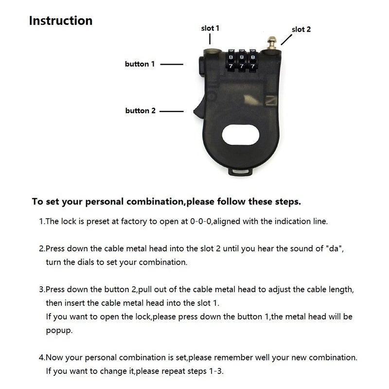 ERCRYSTO Crysto 3-Foot Retractable Cable Password Lock (Black) - Image 3